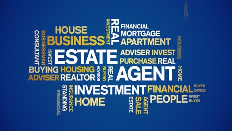 4k estate agent animated tag word cloud,text design animation seamless loop.