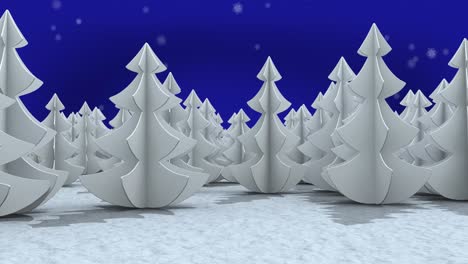 Animation-of-snow-falling-over-fir-trees-and-winter-scenery