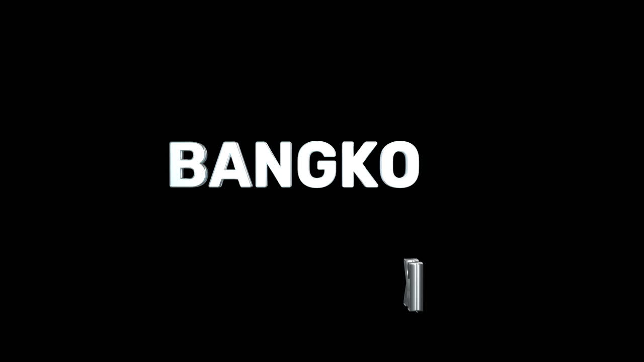 Een vloeiende en hoogwaardige, zilveren 3D-tekstanimatie van de hoofdstad "BANGKOK"