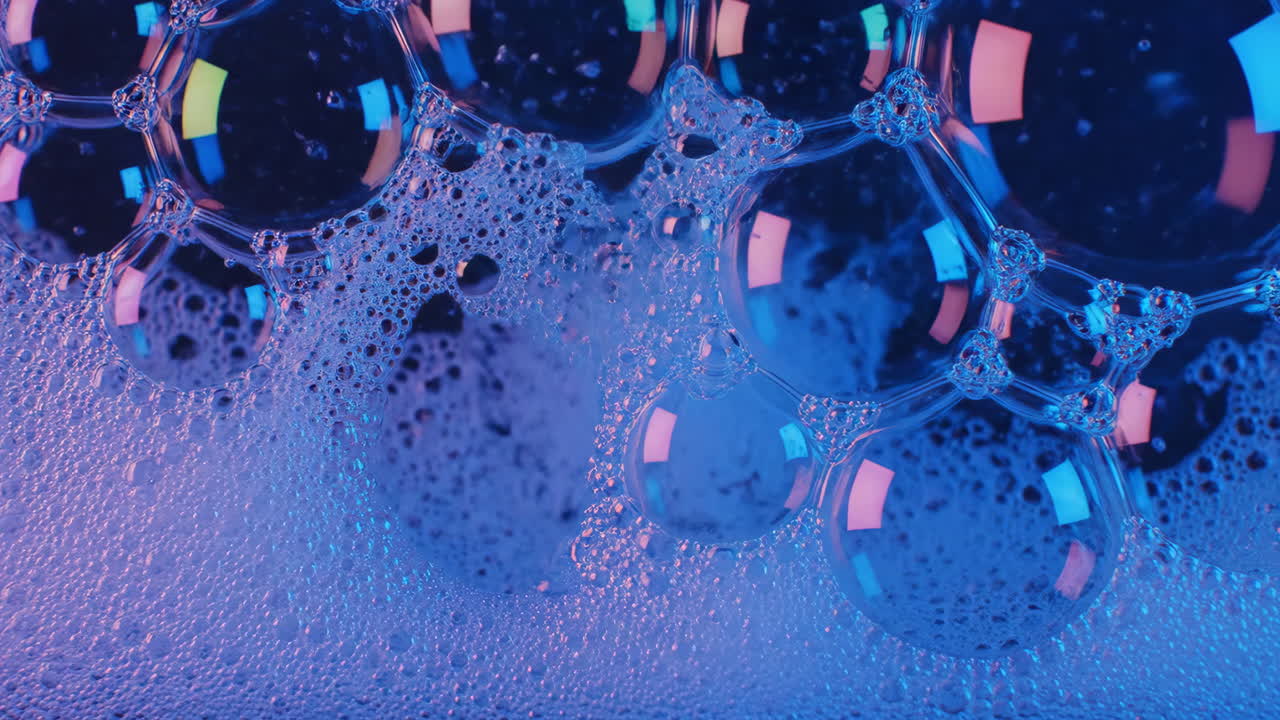 Abstract Soap Bubbles with Vibrant Neon Lighting