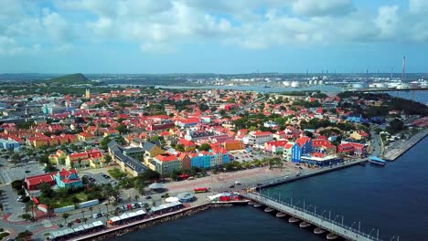 aerial view dolly in of otrobanda district in willemstad, curacao, dutch caribbean island