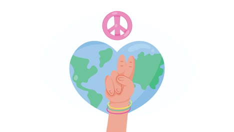 peace symbol in world planet animation