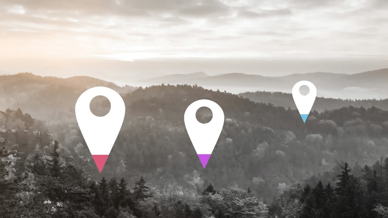 alfileres de ubicación sobre el paisaje