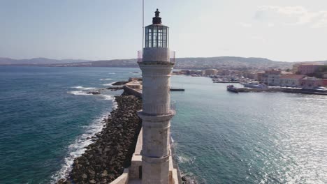 aerial view. old lighthouse in the city of chania. venetian heritage in crete