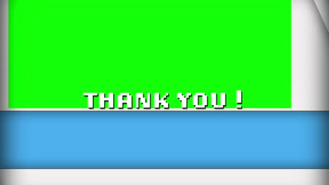 animación de gracias sobre el fondo con formas geométricas azules y verdes