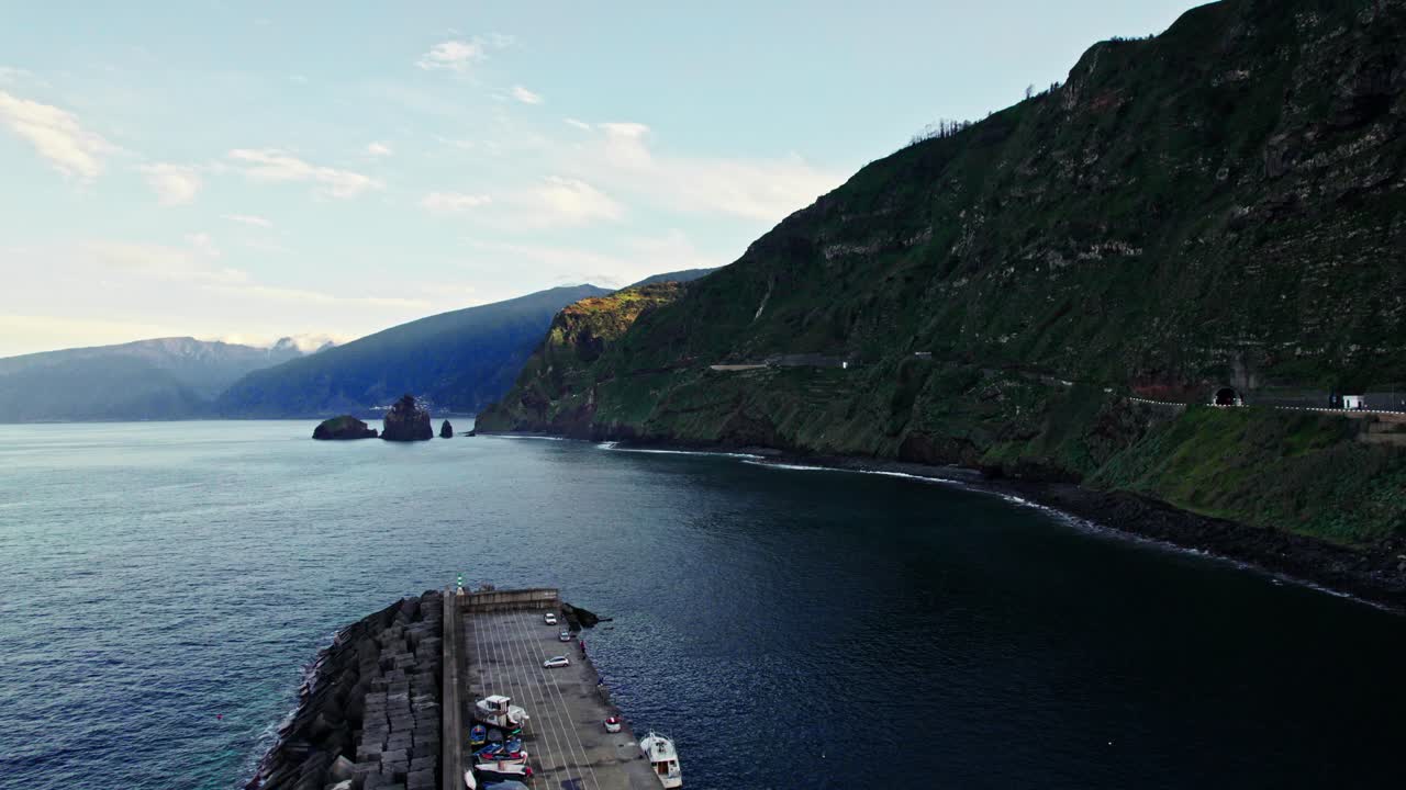 Coastal Harbor and Mountain Views