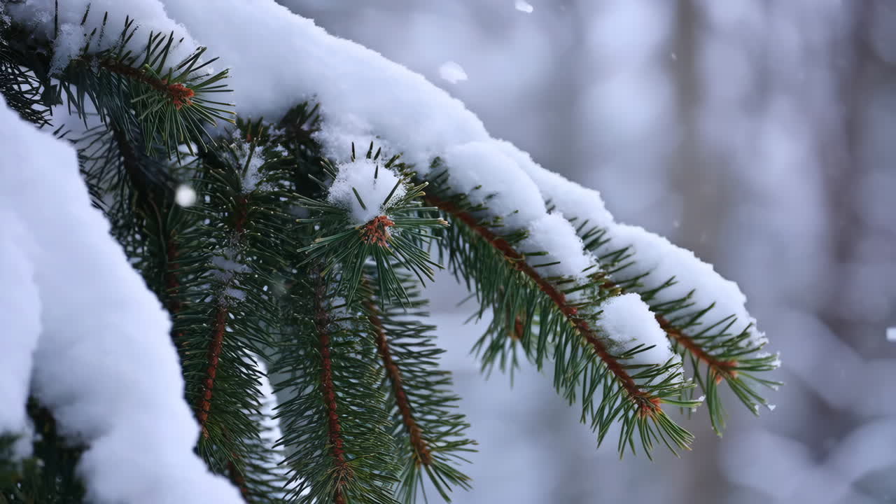 Snow-covered Pine Branch in Winter