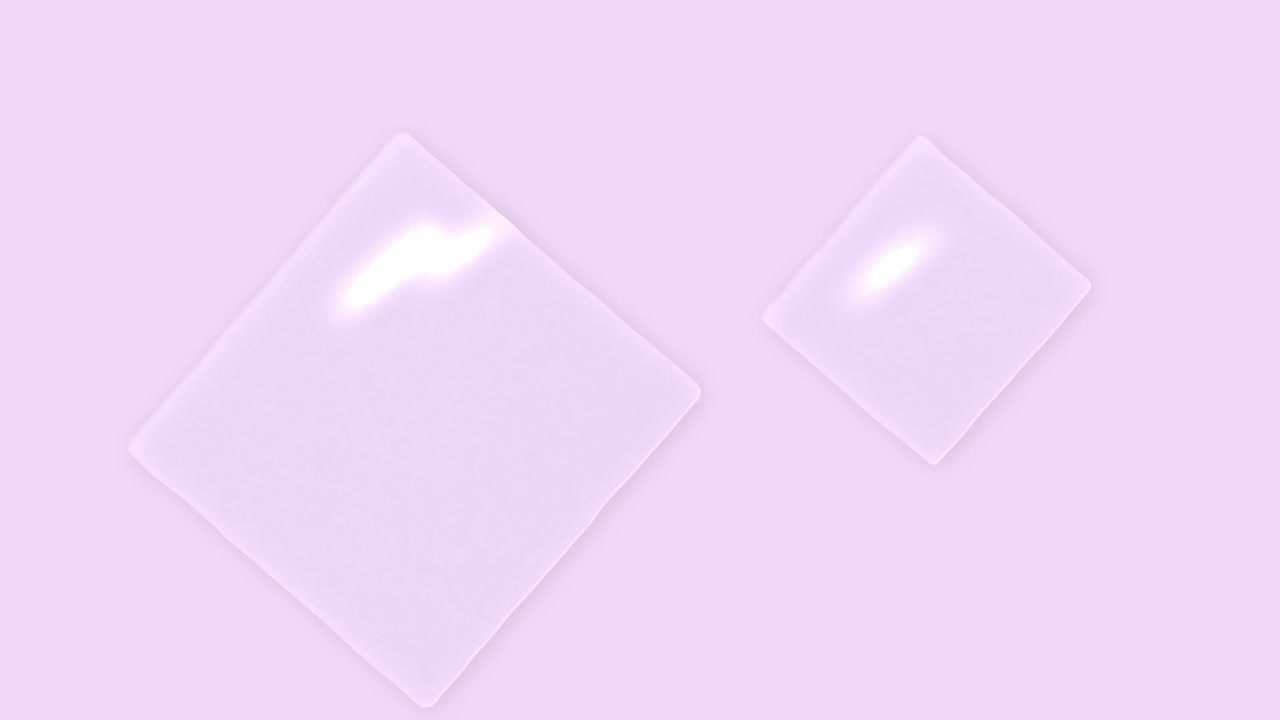 부드러운 희미한 라일라크색 배경 위에 두 개의 투명한 끝의 사각형의 애니메이션