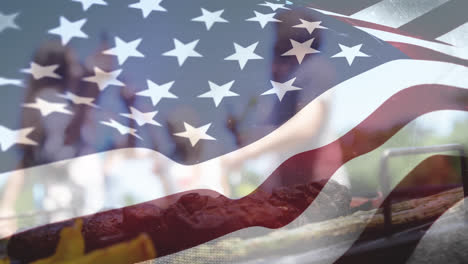 Group-of-friends-celebrating-and-an-American-flag-for-fourth-of-July.