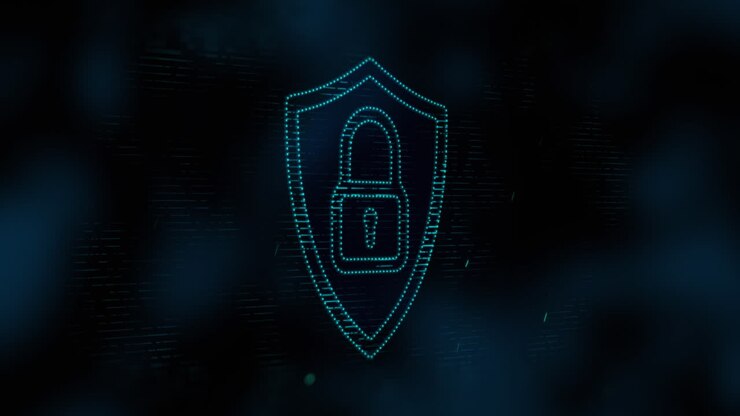Animation of digital computer interface online security blue padlock icon on glowing background