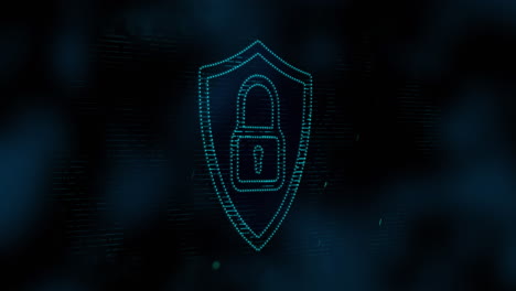 animation of digital computer interface online security blue padlock icon on glowing background