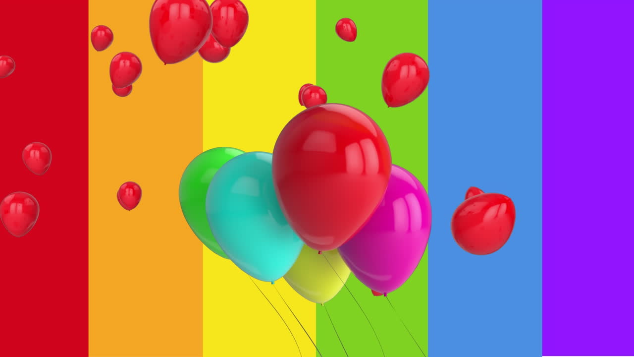 animación de globos volando sobre el arco iris