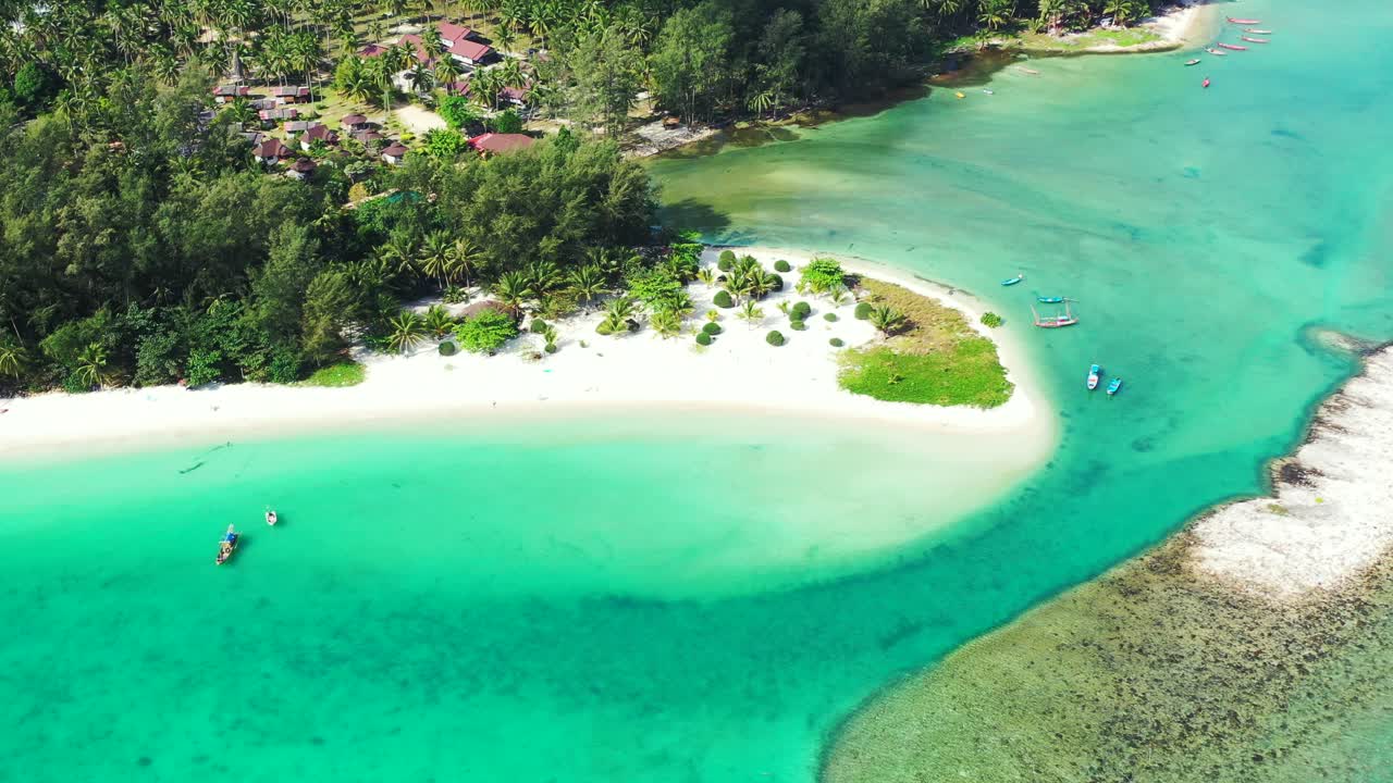 Malibu beach, Koh Phangan, Thailand, Aerial panorama of the calm turquoise lagoon and non crowded beach
