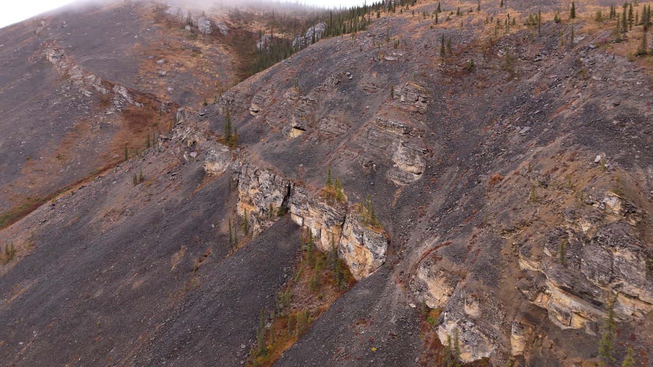 Mountains Along Ogilvie River Near Engineer Creek In The Yukon Territory, Canada. Aerial Drone Shot