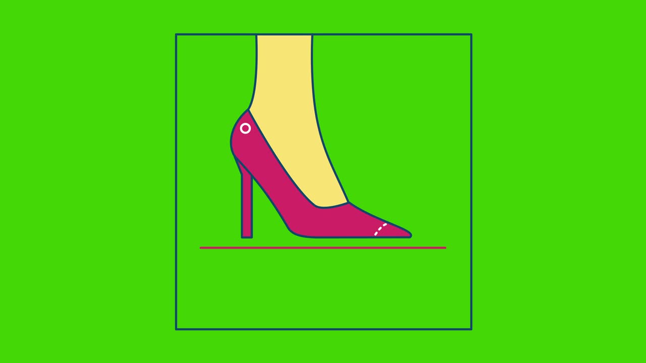 video en 4k de un zapato femenino de dibujos animados sobre un fondo verde.