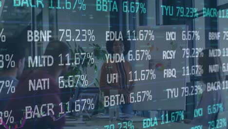 animation of financial data processing over business people