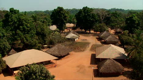 a village in northern guinea bissau, with houses made of straw and zinc, in the middle of the forest