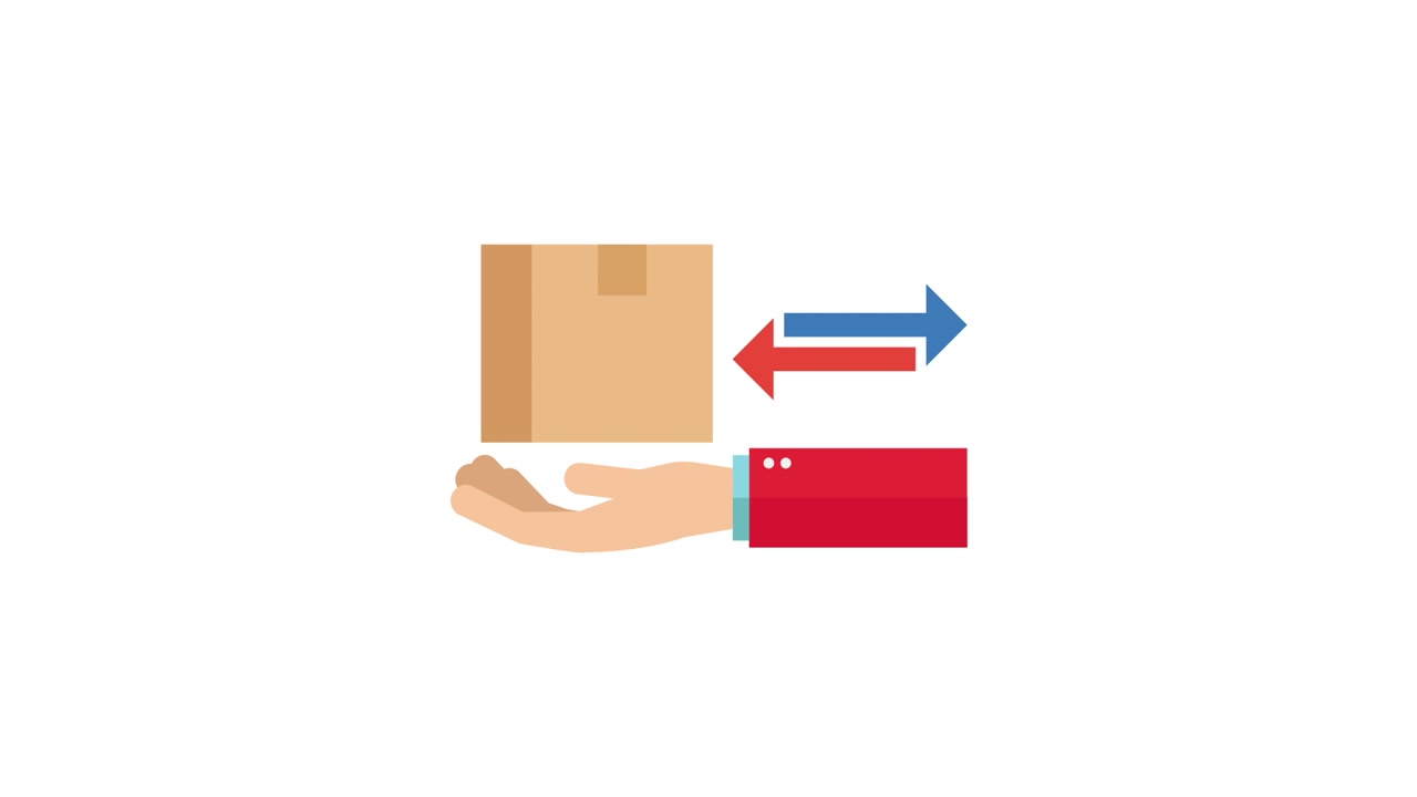 Animated Hand Exchanging a Box with Arrows, Delivery Concept