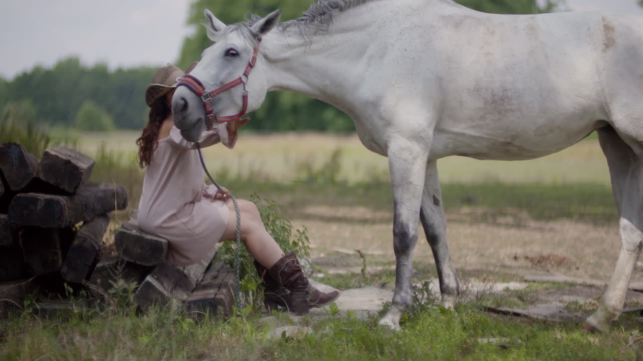 Cowgirl with Horse in Meadow