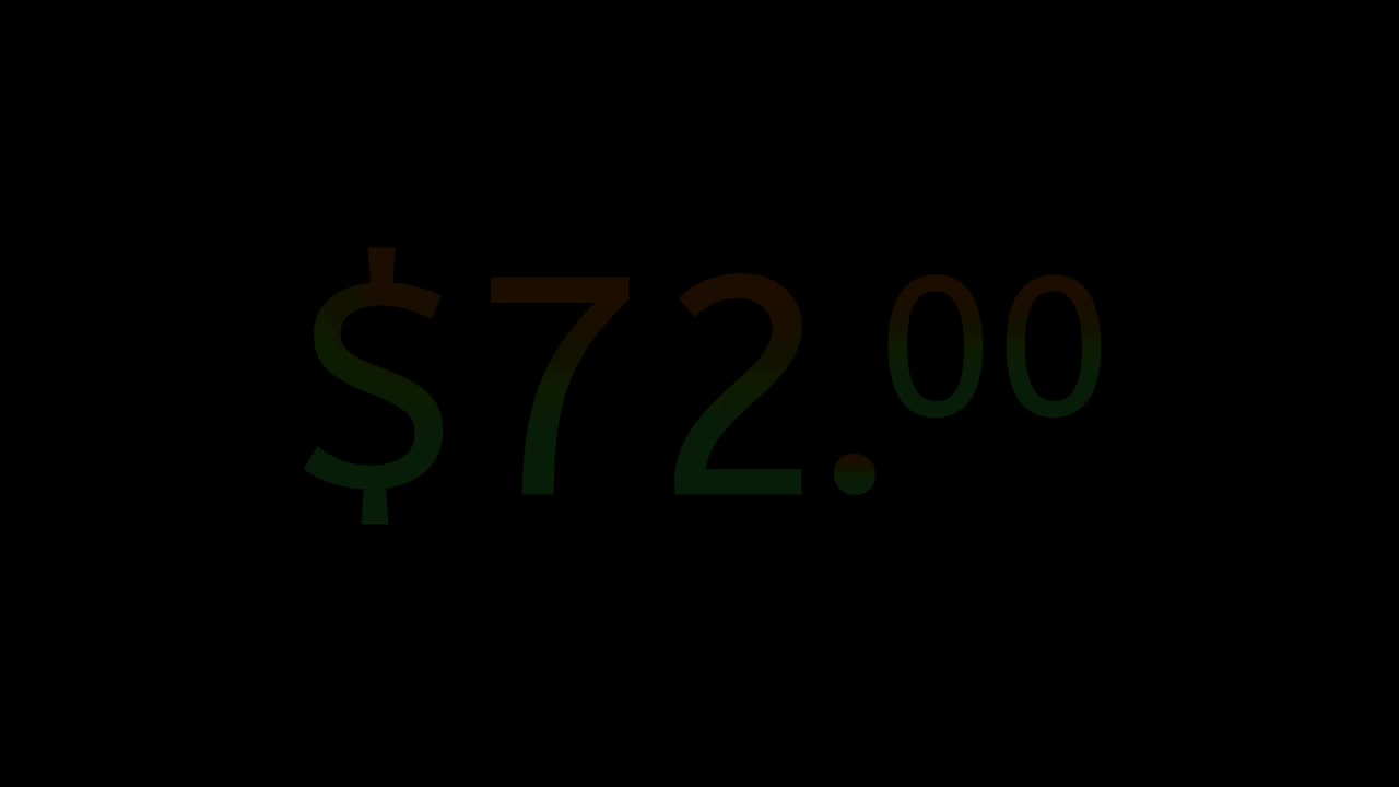 Modern Neon $72.00 dollars Price Tag Animation Glowing Gradient blue purple Motion Graphics on Black Background.Loop able for e-commerce,promotion business concept video element