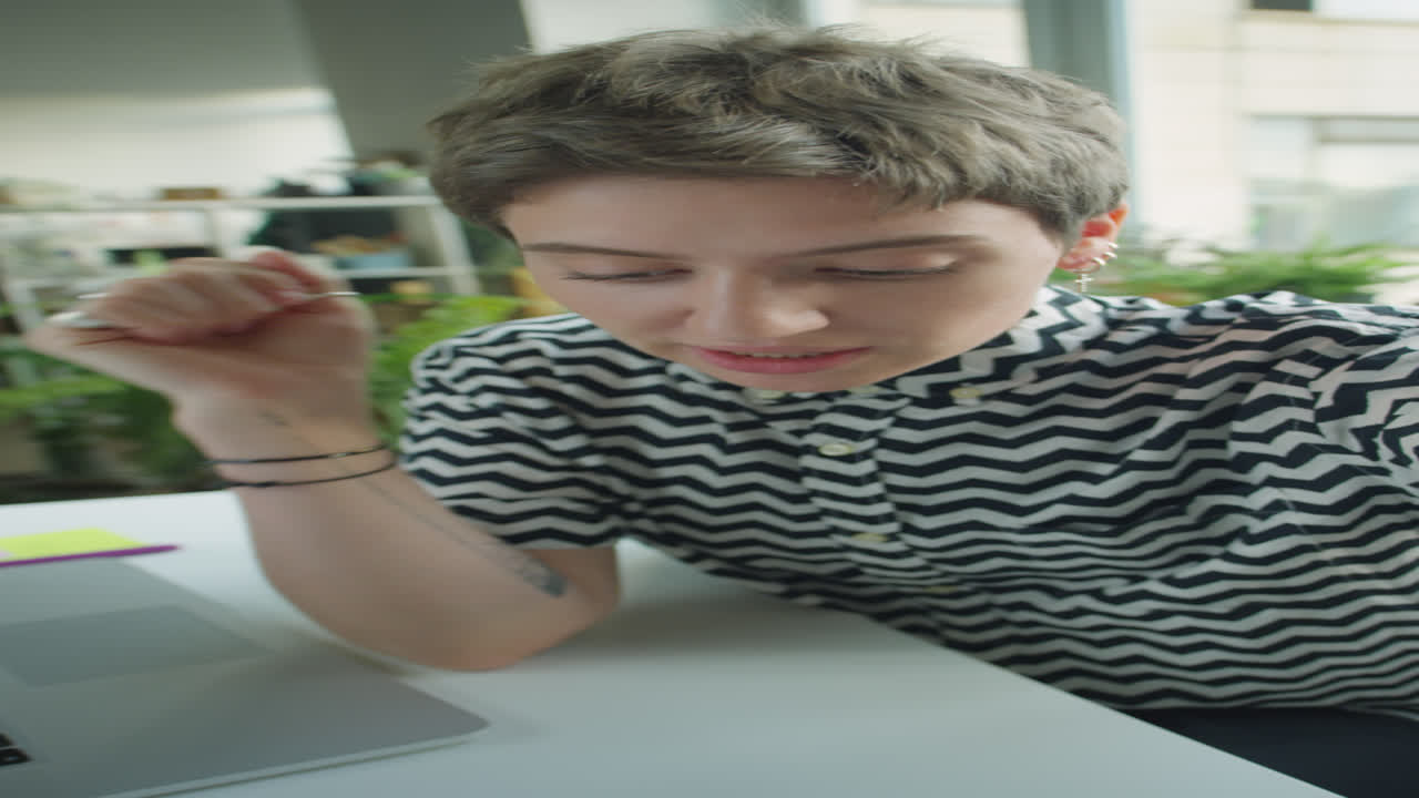 POV of Woman Talking on Web Call in Office