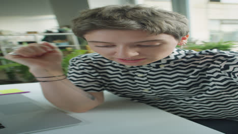pov of woman talking on web call in office
