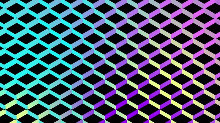 Moving colourful concerntic circles seen through colour changing mesh