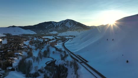 snowy mountains backlit sunlight in stanley central idaho, united states