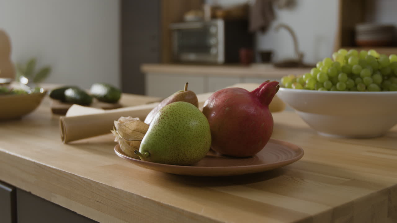 Still life with fruit on a kitchen table