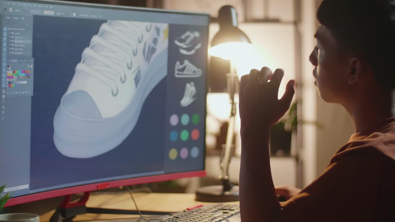 persona que diseña zapatos en la computadora