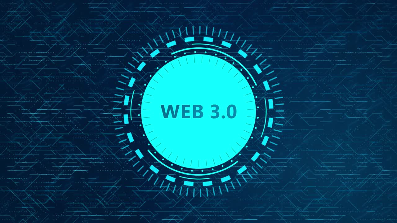 Futuristic Web 3.0 Concept with Rotating HUD Elements and Circuitry Design2024 9 Web 3