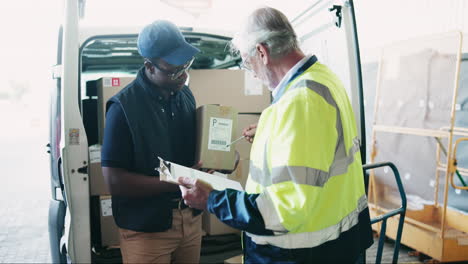 delivery driver signing for a package