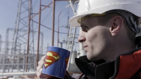 engineer taking a break at a power plant
