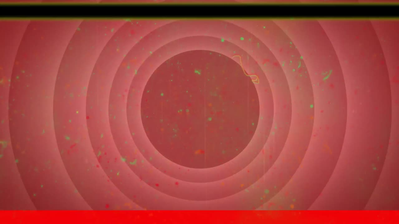 떠다니는 반점과 빨간 원 위에  ⁇ 박이는 검은 수평선의 애니메이션