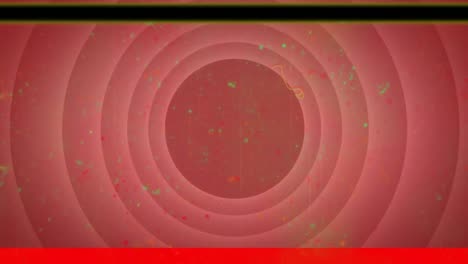 Animation-of-specks-floating-and-black-horizontal-lines-flickering-over-red-circles
