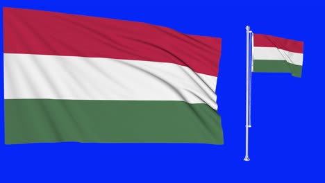 Greenscreen-Schwenkt-Ungarn-Flagge-Oder-Fahnenmast