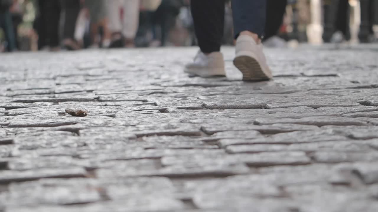 Cobblestone street with people