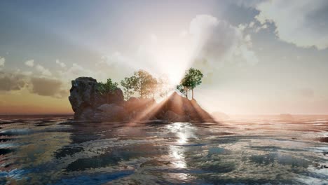 rocky island with trees as ocean