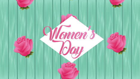 happy womens day card with pink roses flowers