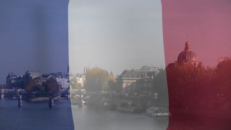 Animation-Der-Flagge-Frankreichs-über-Dem-Stadtbild