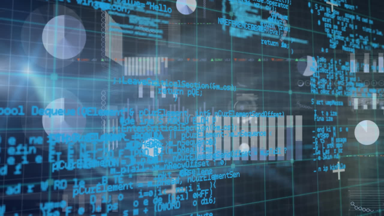 animación del procesamiento de datos estadísticos y punto de luz azul sobre un fondo gris.