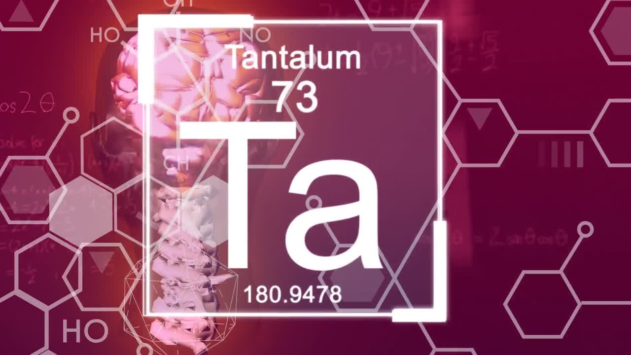 Animation of elements and chemical formulas over human model on burgundy background