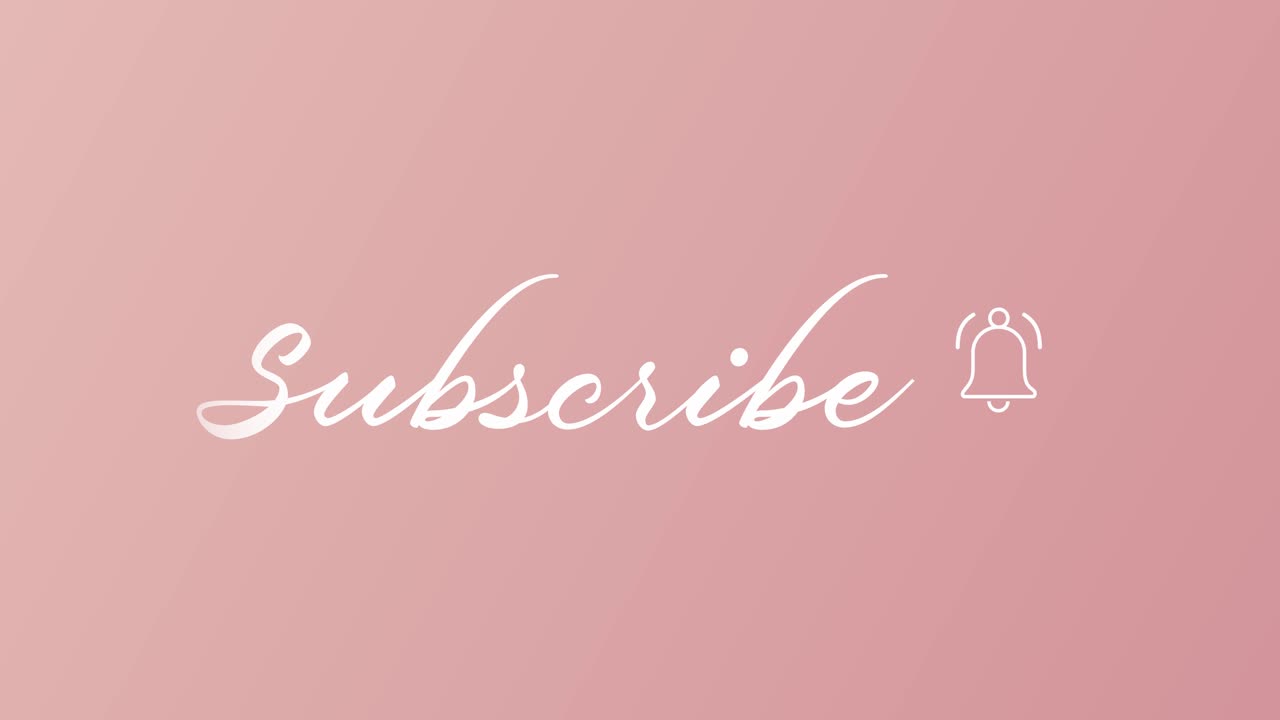 Animation of elegant white script saying "Subscribe" with a subscription bell against a salmon pink background before disappearing