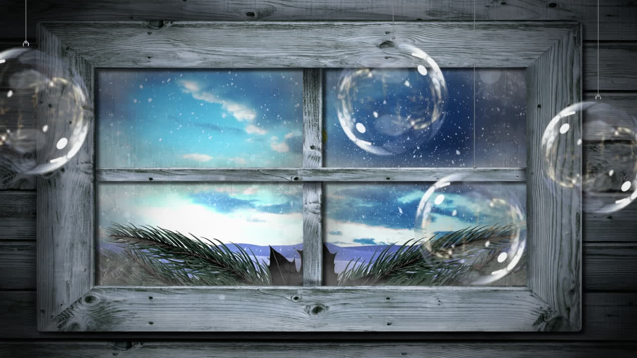 Winter scenery seen through window