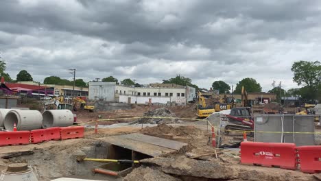 wide shot of construction site in durham, nc. dirty and new.