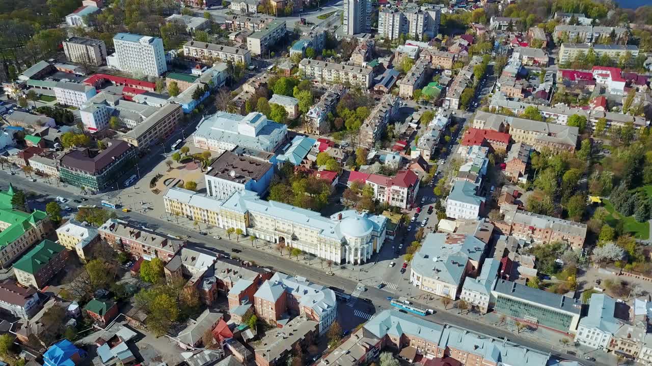 City bird eye view. Street aerial view with beautiful city block
