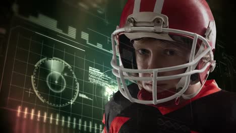 Animation-of-caucasian-american-football-player-over-diverse-data-in-background