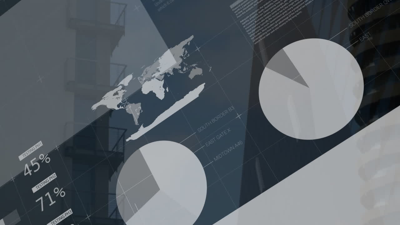 animación del procesamiento de datos financieros sobre la ciudad