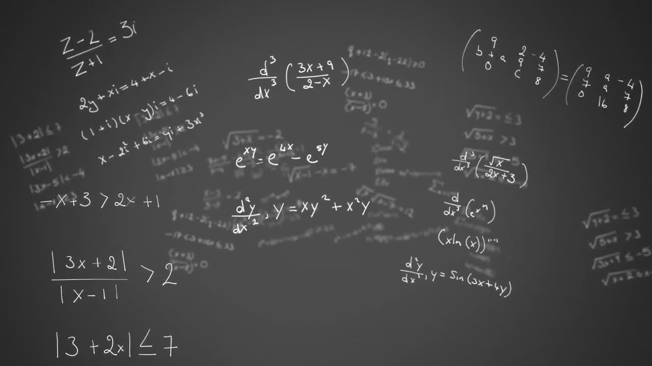 ecuaciones matemáticas que se mueven contra un fondo negro