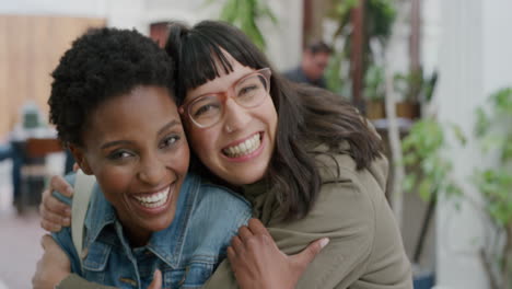 portrait of young woman embracing friend multi ethnic girlfriends hugging enjoying friendship hang out together